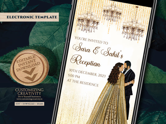 Reception invites & Digital Reception card, Indian Reception invitation as Indian Wedding card, Indian invitations as Indian Wedding invites