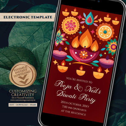 Diwali invitations & Happy Diwali invite, Digital Diwali invite as Diwali Party invite Diwali Dinner invites as Happy Diwali greeting invite