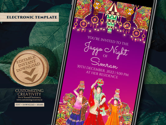 Digital Jaggo cards Jaggo invite as Jaggo invitations, Jaggo Night invites as Jaggo Wedding invite, Jago invitation Digital as Jago invites