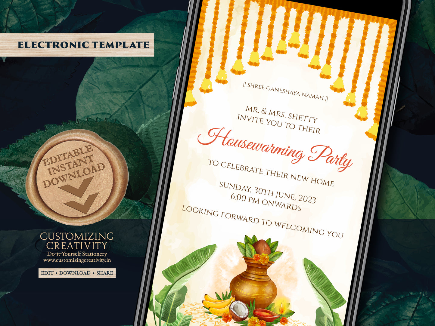 Griha Pravesh invites as Indian Pooja invitation, Indian Housewarming invitations & Digital Housewarming invite, Gruha Pravesh invite Indian