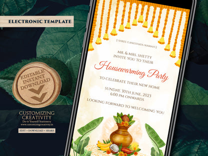 Griha Pravesh invites as Indian Pooja invitation, Indian Housewarming invitations & Digital Housewarming invite, Gruha Pravesh invite Indian
