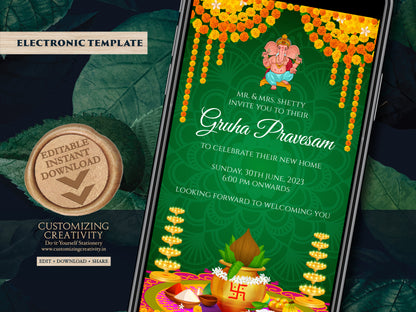 Griha pravesh invite as House warming invite, Gruhapravesam invitation & Indian Housewarming invitation, Pooja invite as Gruhapravesh invite