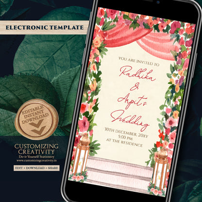 Digital Hindu invitation Indian wedding cards, Indian Wedding invite & Hindu Wedding card, Indian Wedding invitation as Hindu wedding invite