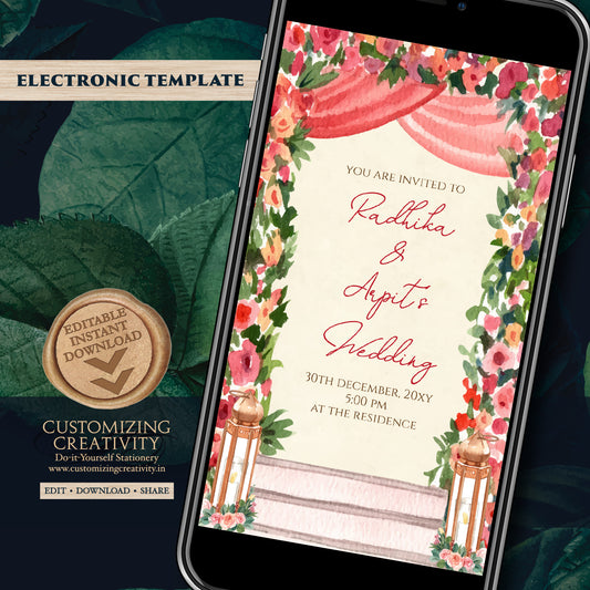 Digital Hindu invitation Indian wedding cards, Indian Wedding invite & Hindu Wedding card, Indian Wedding invitation as Hindu wedding invite