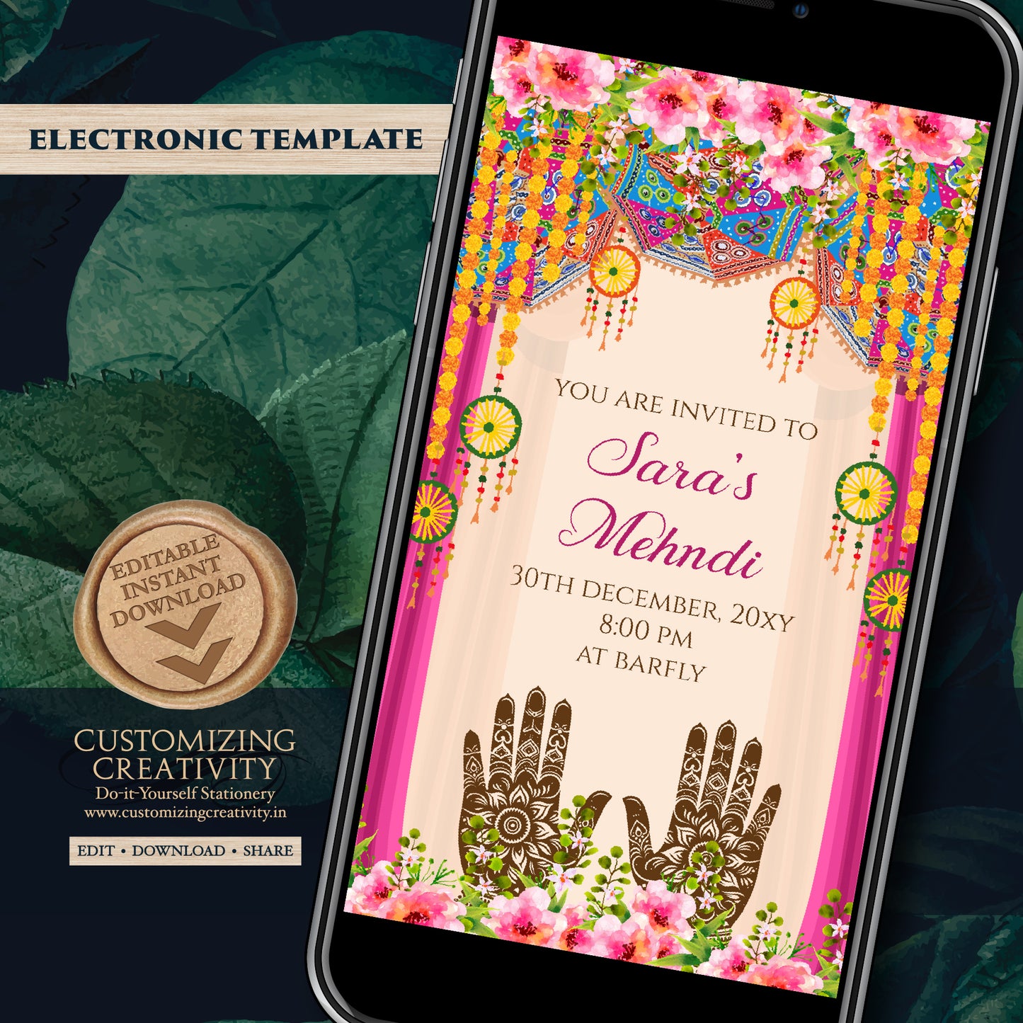 Digital Mehendi invitation Mehndi invite, Mehndi invitations Digital Dholki invite & Mendhi Night invite as Dholki invitations Mehndi cards