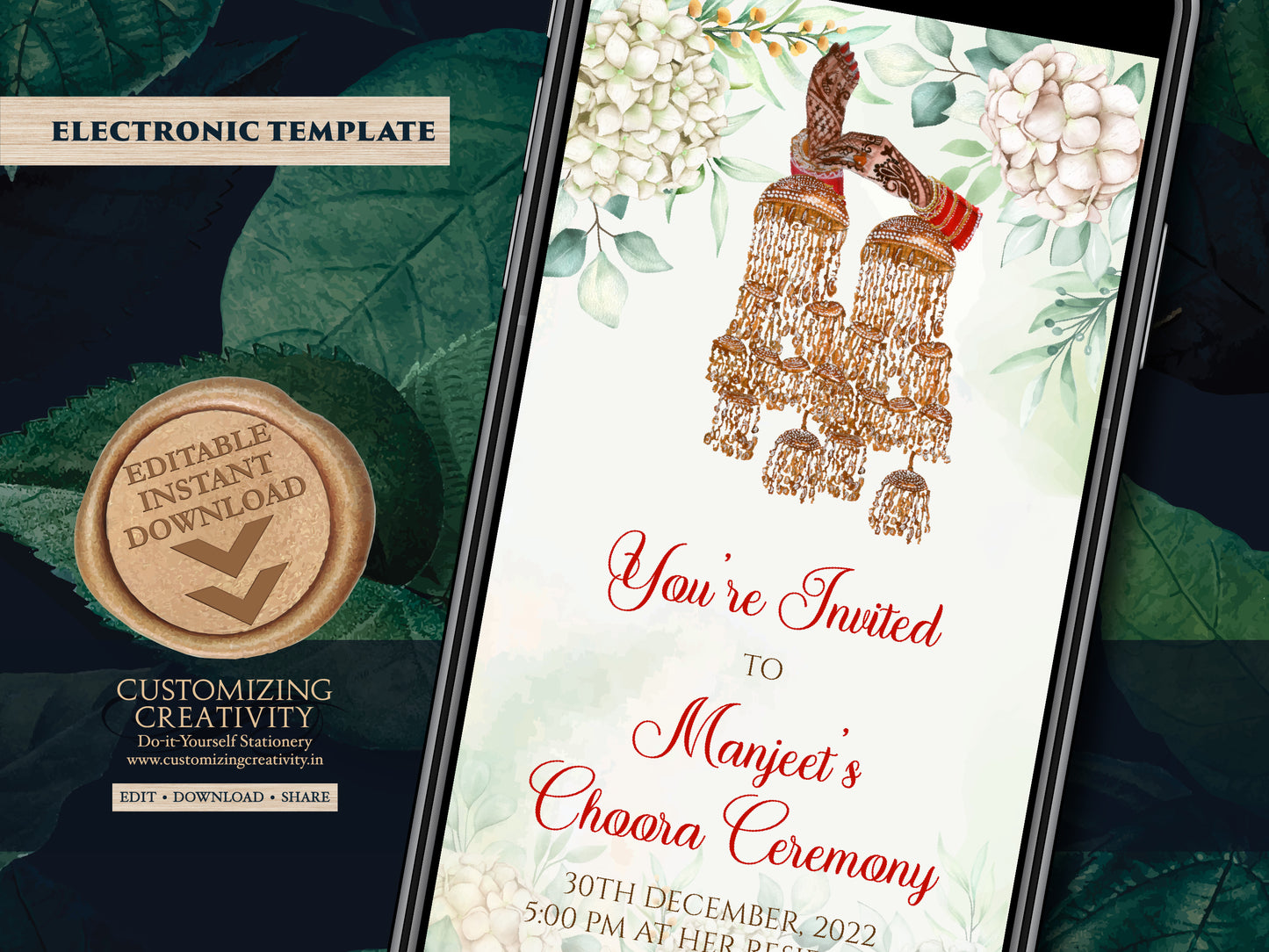 Chura ceremony invite as Chura Wedding card, Chura invites & Chura invitation, Sikh invitation as Sikh Wedding invite, Punjabi Wedding cards