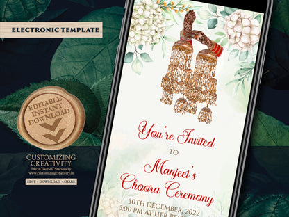 Chura ceremony invite as Chura Wedding card, Chura invites & Chura invitation, Sikh invitation as Sikh Wedding invite, Punjabi Wedding cards