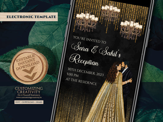 Reception invites & Digital Reception card, Indian Reception invitation as Indian Wedding card, Indian invitations as Indian Wedding invites