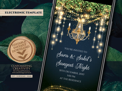 Indian Sangeet invites as Digital Sangeet invitation, Digital Sangeet party invite & Wedding Sangeet card, Digital Indian wedding invitation