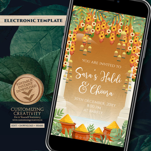 Haldi invitations Digital Choora invites, Choora invitations & Haldi invites, Digital Chura invites as Chura invitations, Pithi invitations