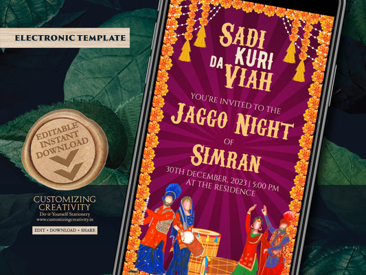 Jago invitation Digital as Jago invites, Digital Jaggo cards Jaggo invite as Jaggo invitations, Jaggo Night invites as Jaggo Wedding invite