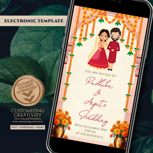 Indian Wedding invitation & Hindu wedding invite, Digital Indian Wedding invite Hindu Wedding card, Hindu invitation as Indian wedding cards