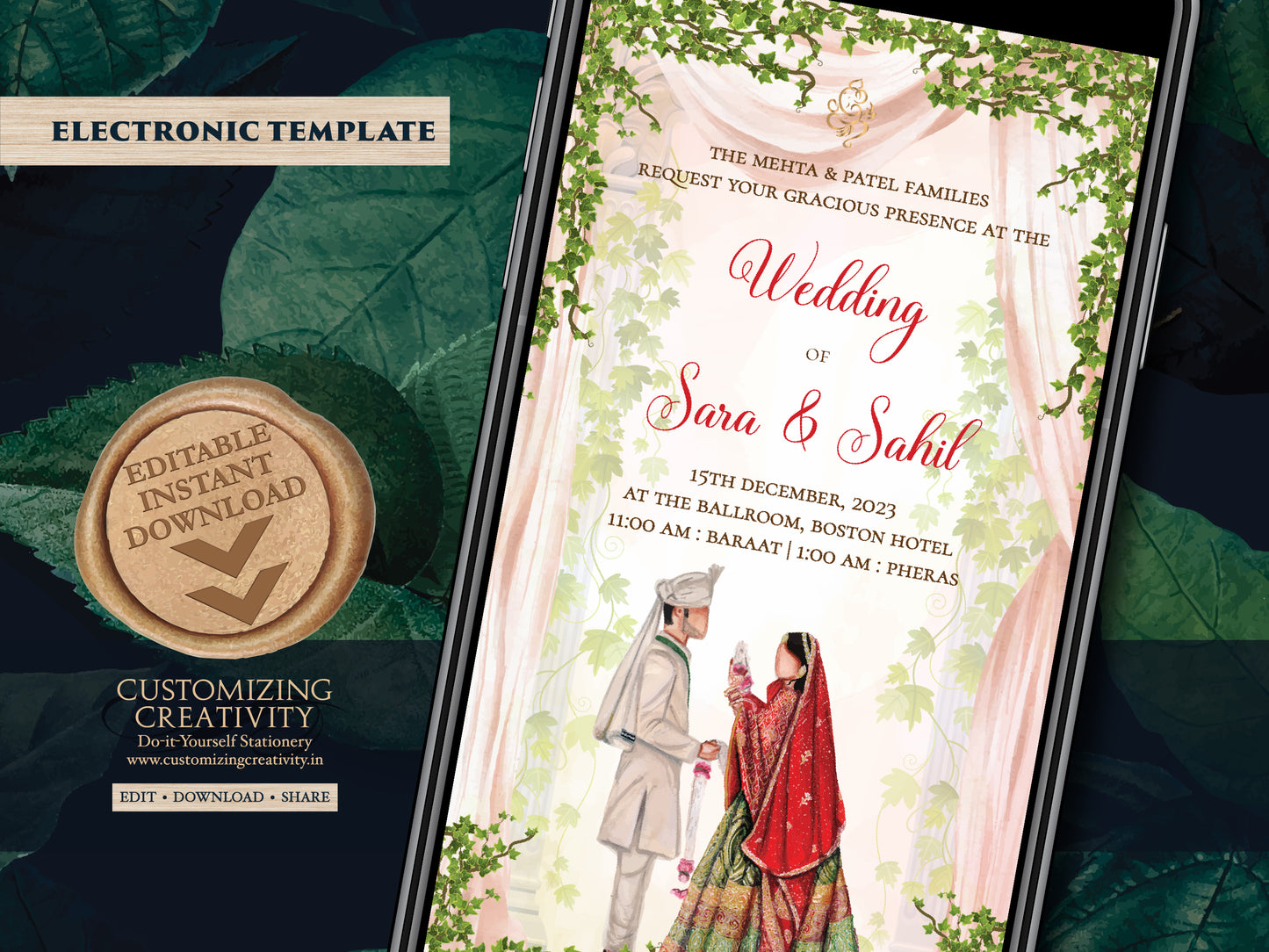Indian Wedding invitations & Indian invitations, Digital Indian Wedding invites as Hindu Wedding invitations, Digital Hindu wedding invites