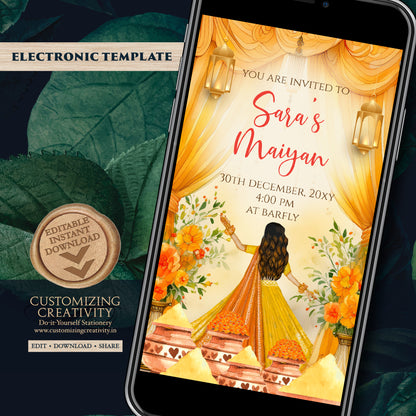 Pithi invitations Maiyan invitations, Haldi invites Digital Haldi invitations & Mehndi invitations, Digital Maiyan invites as Pithi invites
