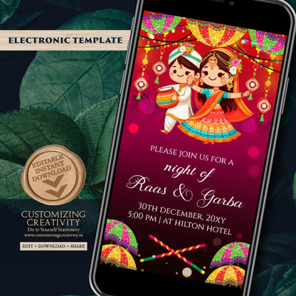 Wedding Dandiya night invite Digital Raas Garba invitations, Raas Garba night invites as Digital Dandiya invitation Digital Navratri invites