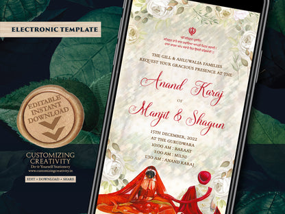 Punjabi invitations as Punjabi Wedding card, Sikh invitation, Anand Karaj invites & Sikh invites, Sikh Wedding cards as Sikh wedding invites
