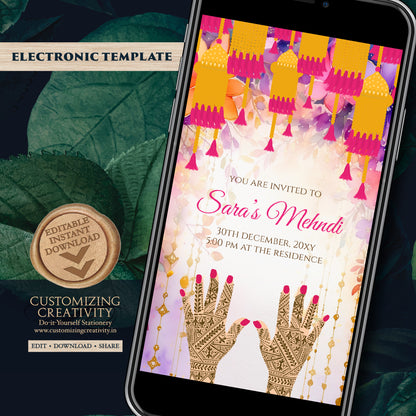 Mehndi invitations Digital Dholki invite & Mendhi Night invite as Dholki invitations Mehndi cards, Digital Mehendi invitation Mehndi invite
