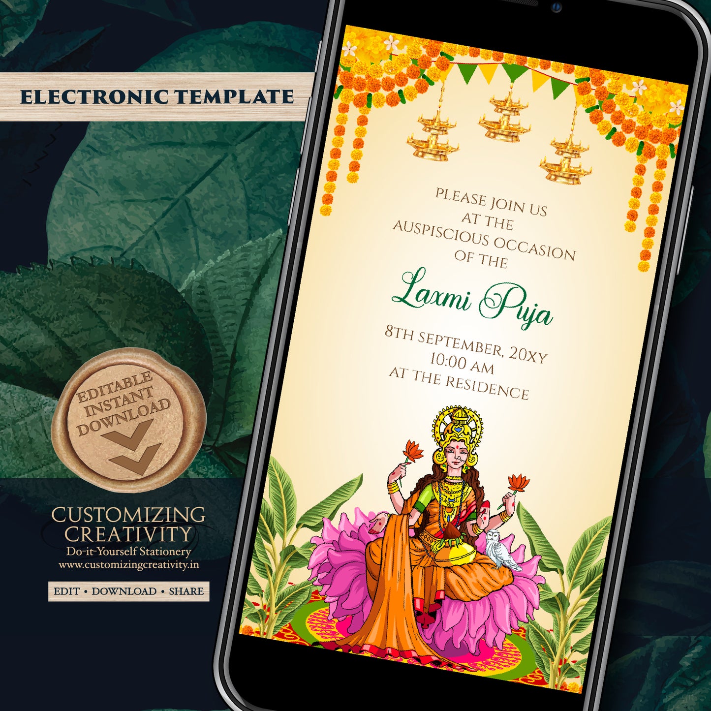 Laxmi Puja invite Varamahalakshmi Vratham Invitation, Digital Laxmi Pooja Invitation & Lakshmi Puja Invite, Digital Varalaxmi Pooja Invite