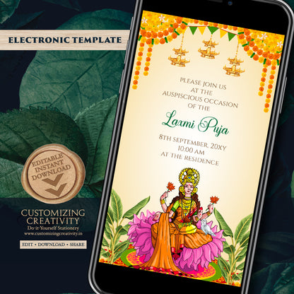 Laxmi Puja invite Varamahalakshmi Vratham Invitation, Digital Laxmi Pooja Invitation & Lakshmi Puja Invite, Digital Varalaxmi Pooja Invite