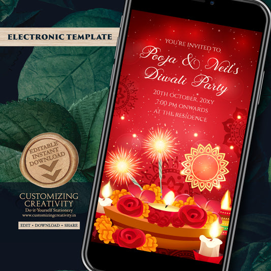Digital Diwali Party invite Diwali invitations & Happy Diwali invite, Diwali invite as Diwali Dinner invites as Happy Diwali greeting invite