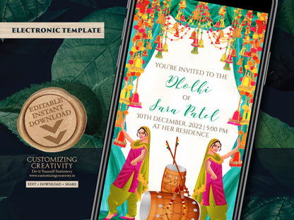 Dholak invitation & Pakistani Dholak Invite Digital, Muslim Dholak night invites, Punjabi Dholki invites digital as Muslim Dholki invitation