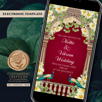 Digital Hindu Wedding invite Indian Wedding invitation, Hindu invitation as Hindu wedding cards, Indian Wedding card & Indian wedding invite