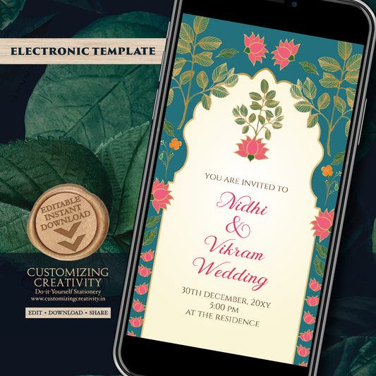 Hindu Wedding card Digital Indian Wedding invite, Hindu invitation as Indian wedding cards, Indian Wedding invitation & Hindu wedding invite