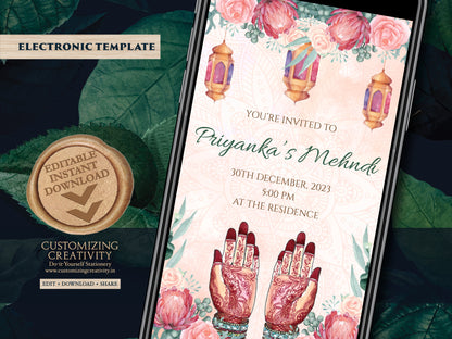 Mehndi invitations as Mendhi invites, Henna Party invites Mehndi Invites, Mendhi Night invites & Digital Mehndi invites, Mehendi invitations