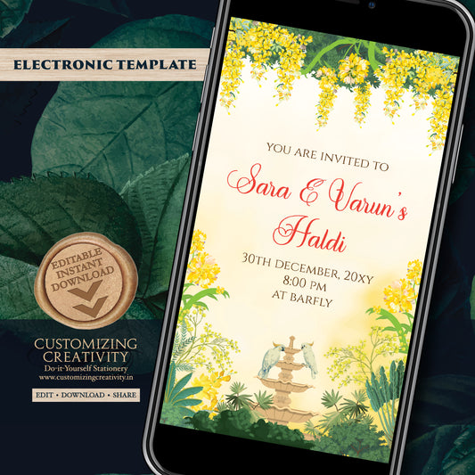 Digital Haldi invitations Haldi invites, Mayoun invitations & Mehndi invitations, Digital Mayoun invites as Dholki invitations Mehndi invite