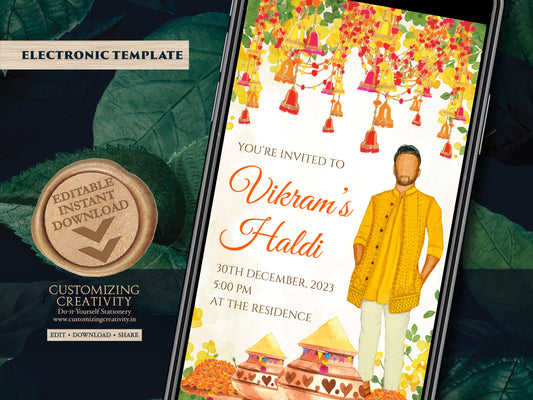 Groom Haldi invitations & Boy Pithi Invites, Boy Haldi invite card as Groom Pithi invitations, Groom Haldi invitation as Groom Haldi cards