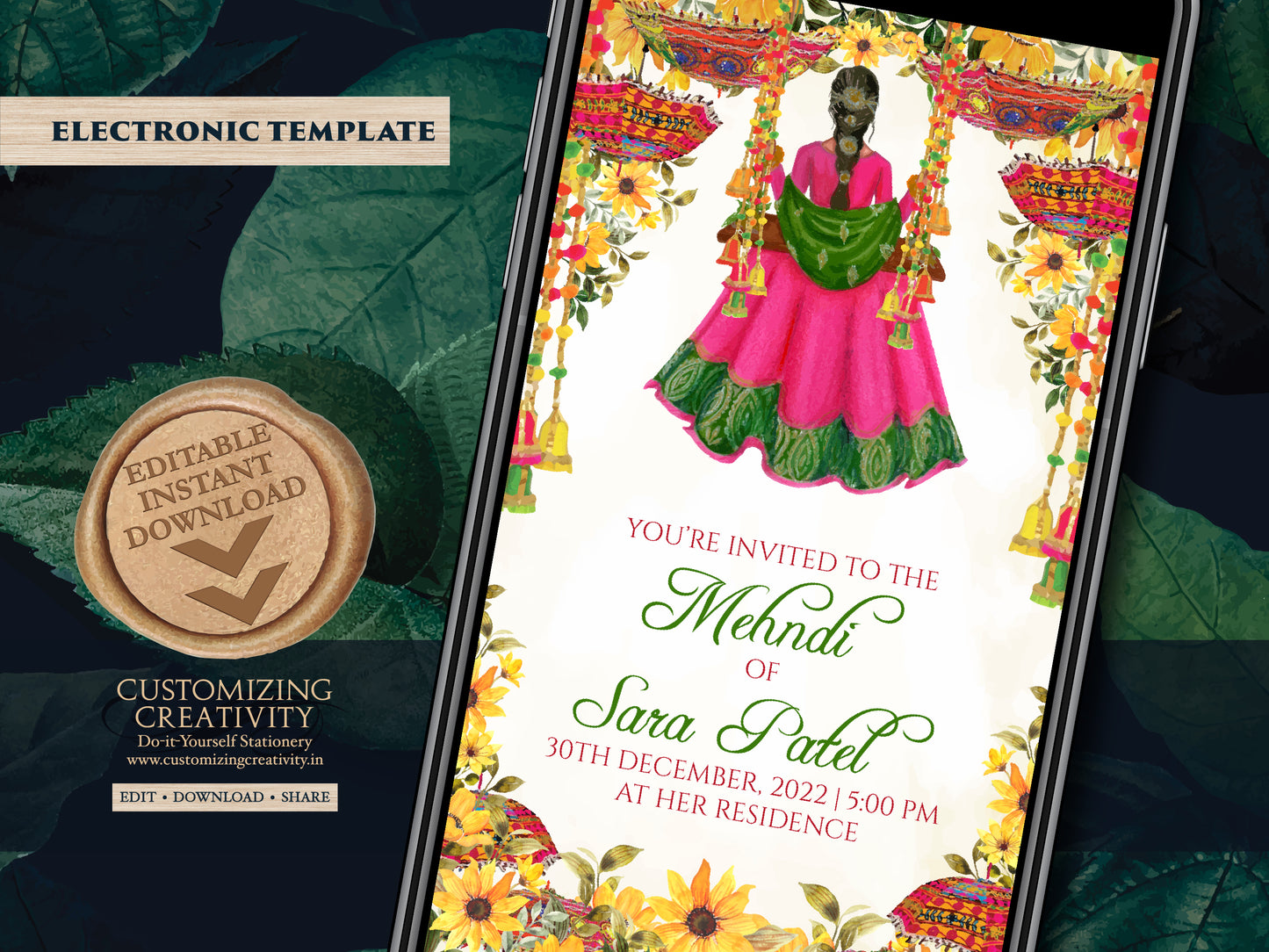 Dholki invitations Mehndi Invites, Mehndi invitations as Mendhi invites, Mendhi Night invites & Digital Mehndi invites, Mehendi invitations