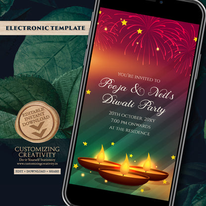 Happy Diwali invite Digital Diwali Party invitation, Diwali invitations Diwali invite as Diwali Dinner invites, Happy Diwali greeting invite