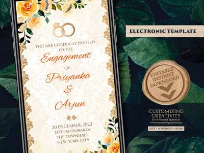 Indian Ring Ceremony Invites Digital as Engagement invitations Electronic, Digital Ring Ceremony cards & WhatsApp Engagement invite template