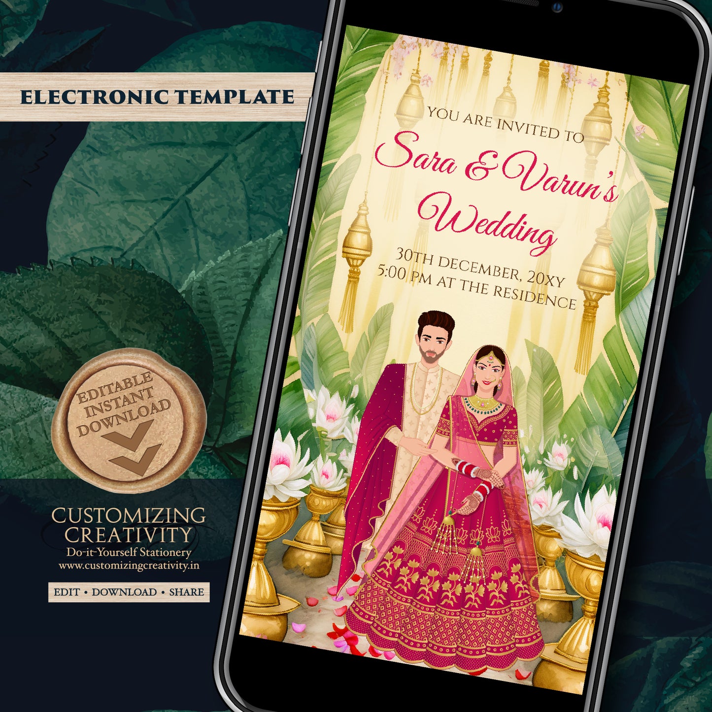 Indian wedding card Digital Hindu Wedding invite, Indian invitation & Indian wedding invite as Hindu Wedding cards Indian Wedding invitation
