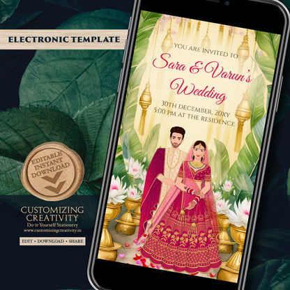 Indian wedding card Digital Hindu Wedding invite, Indian invitation & Indian wedding invite as Hindu Wedding cards Indian Wedding invitation