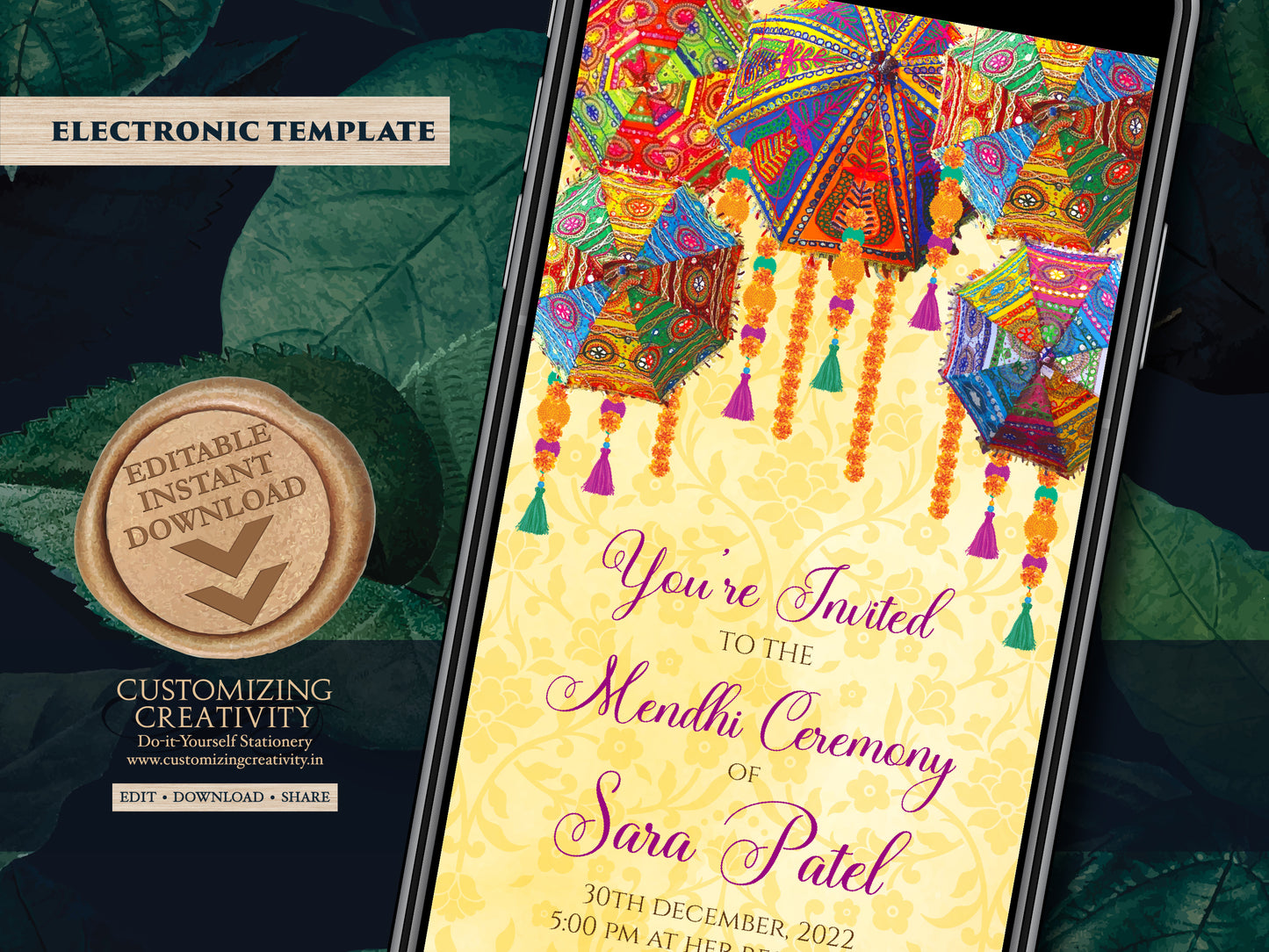 Mendhi Night invites & Digital Mehndi invites, Mehendi invitations, Mehndi invitations as Mendhi invites, Henna Party invites Mehndi Invites