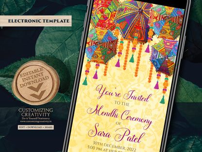 Mendhi Night invites & Digital Mehndi invites, Mehendi invitations, Mehndi invitations as Mendhi invites, Henna Party invites Mehndi Invites