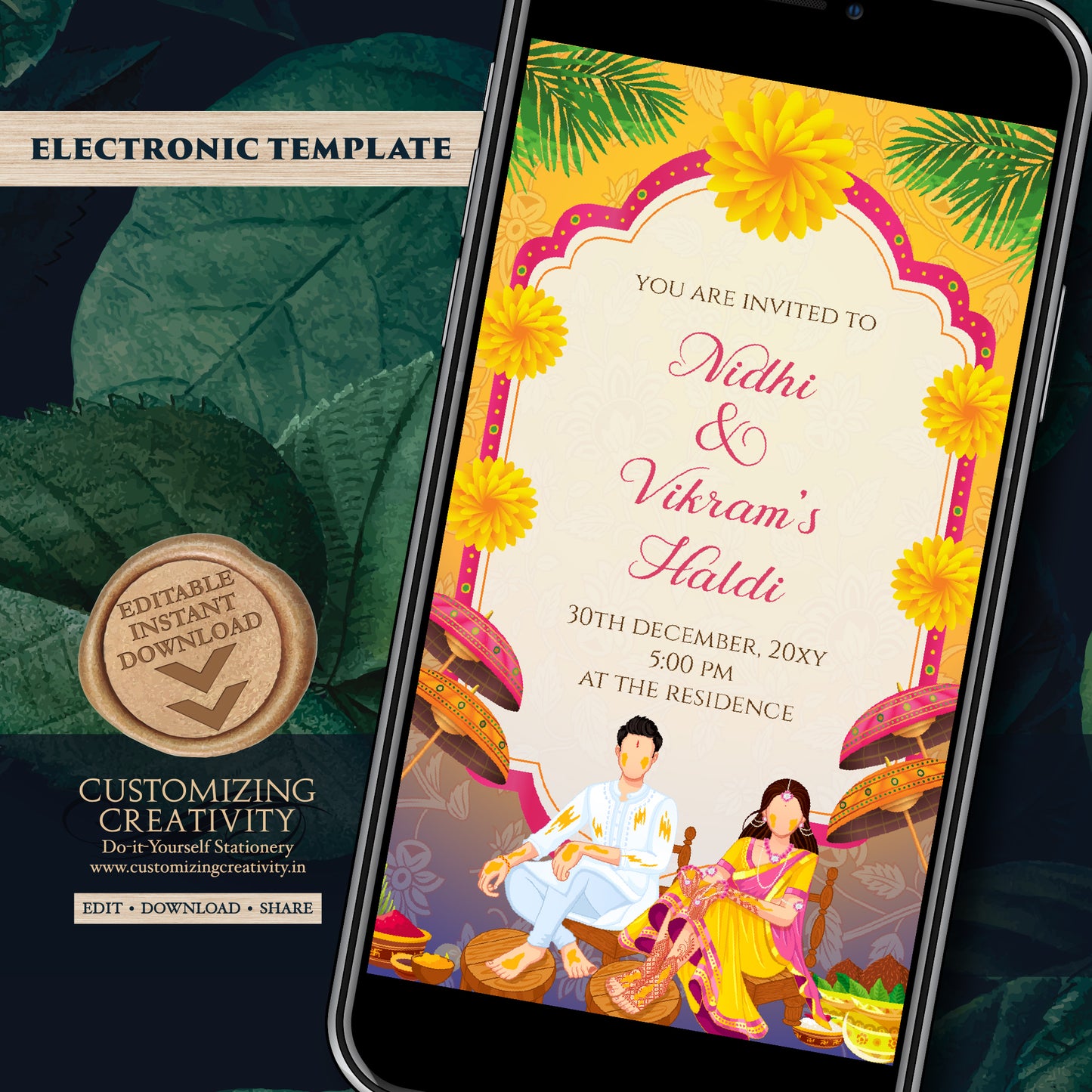Haldi invites Digital Haldi invitations, Mayoun invitations & Mehndi invitations, Digital Mayoun invites as Dholki invitations Mehndi invite