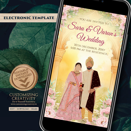 Digital Indian Wedding invite Hindu invitation, Hindu wedding invite as Hindu Wedding cards, Indian Wedding invitation & Indian wedding card