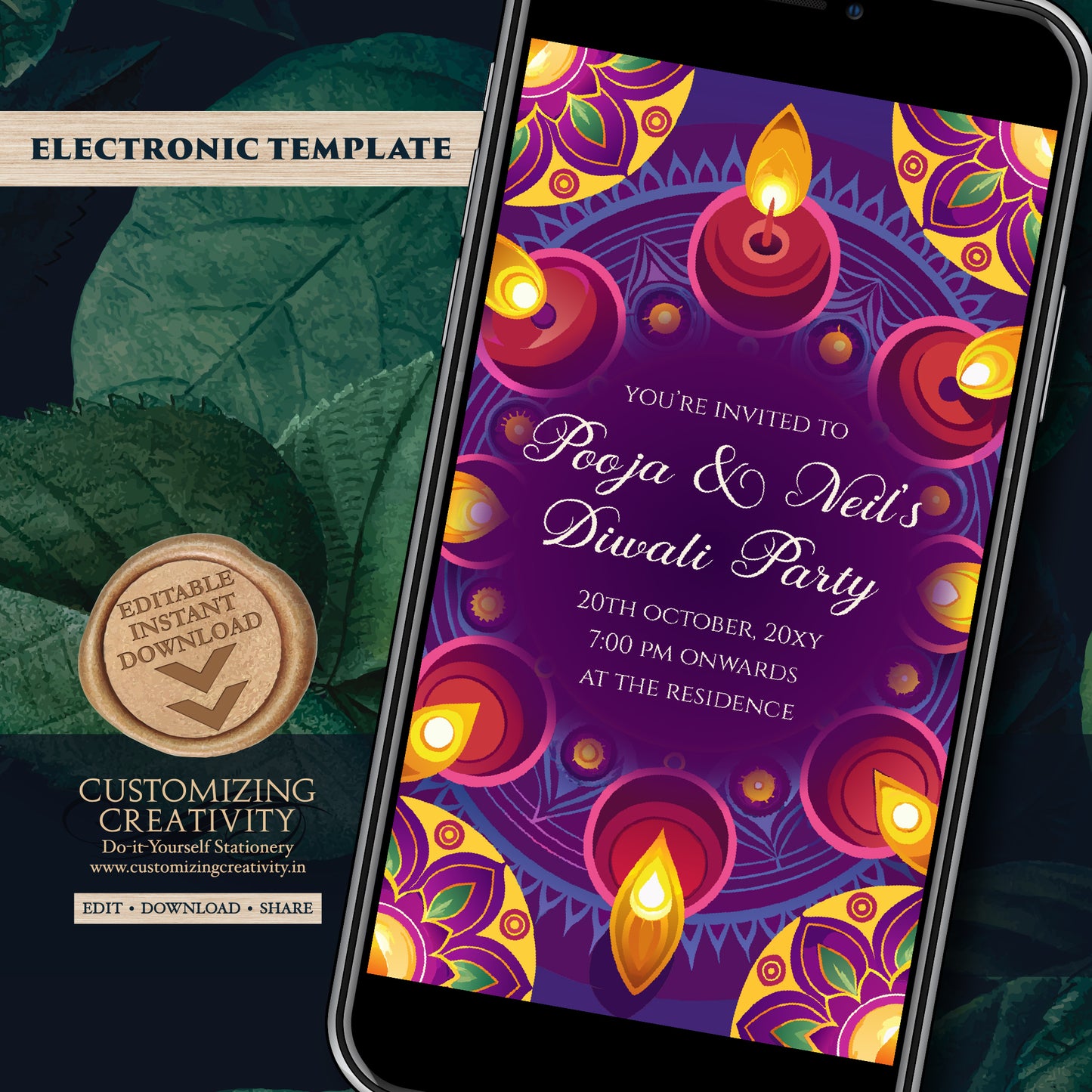 Diwali party invite Digital Diwali invitations, Diwali party invitation & Diwali invite, Happy Diwali card greeting as Diwali Evite template