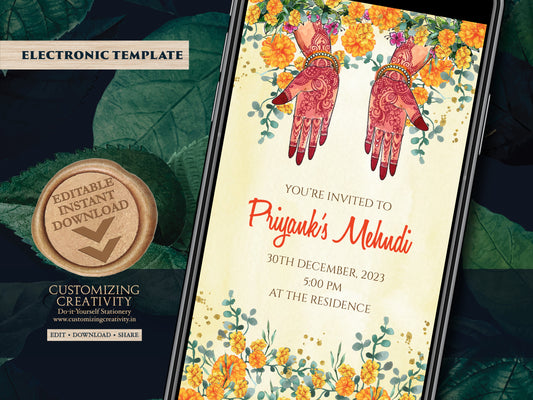 Mehndi invitations as Mendhi invites, Mendhi Night invites as Mehendi invites, Digital Mehndi invites & Mehndi Invites, Mehendi invitations