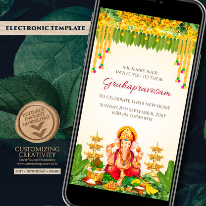 Tamil Gruhapravesham invitation Telugu Housewarming invite, Indian Housewarming invite Digital Gruhapravesam invite & Grihapravesh invite