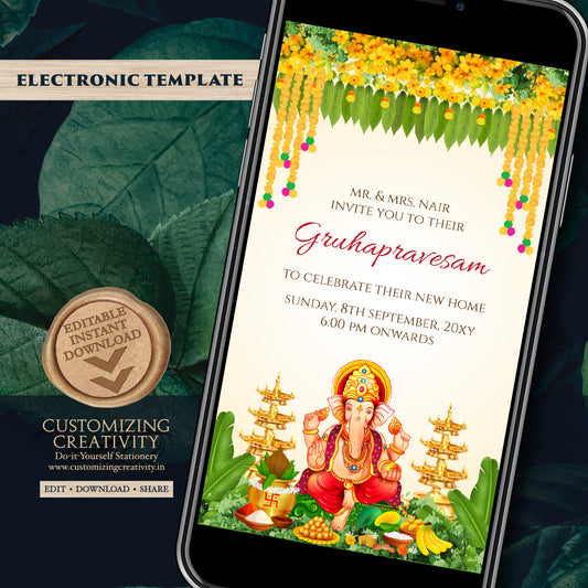 Tamil Gruhapravesham invitation Telugu Housewarming invite, Indian Housewarming invite Digital Gruhapravesam invite & Grihapravesh invite