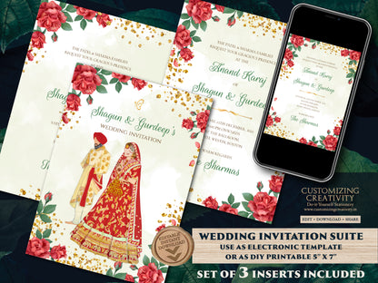 Punjabi Wedding invite as Sikh invitations, Punjabi wedding card as Sikh wedding card Indian, Anand Karaj invites & Sikh Wedding Invite