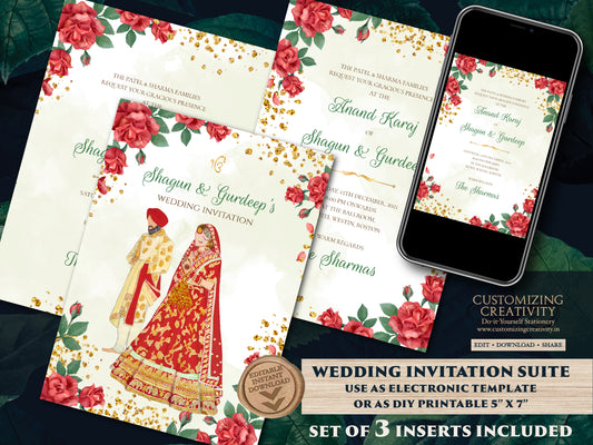 Punjabi Wedding invite as Sikh invitations, Punjabi wedding card as Sikh wedding card Indian, Anand Karaj invites & Sikh Wedding Invite