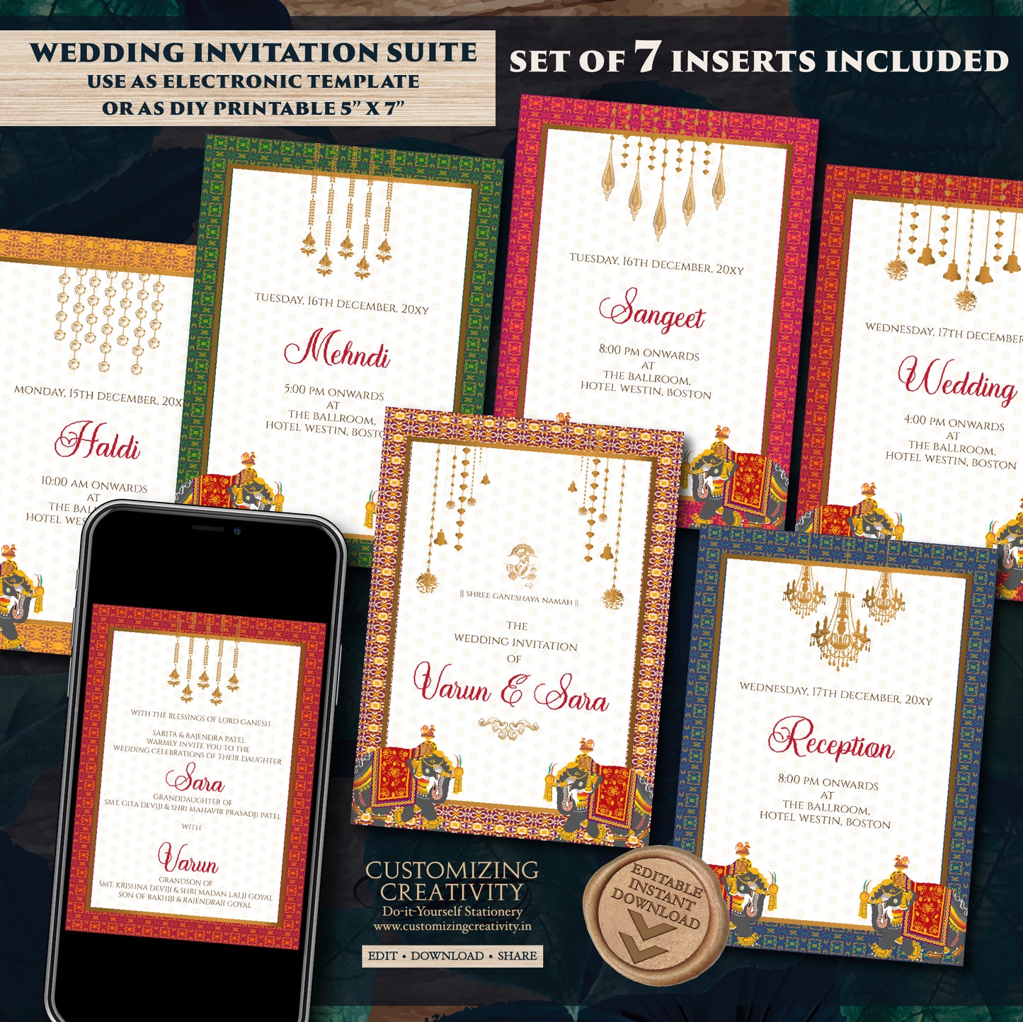 Gujarati Kankotri Indian wedding invitation, Hindu wedding invite as Digital Hindu Wedding card, Hindu wedding invitation Indian wedding