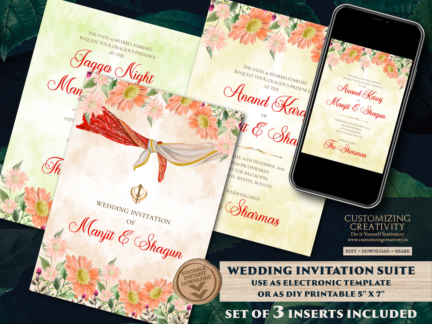 Sikh wedding cards Anand Karaj invitations, Punjabi wedding cards & Sikh wedding invitations, Punjabi invitations as Anand Karaj invites