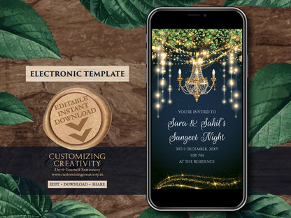 Indian Sangeet invites as Digital Sangeet invitation, Digital Sangeet party invite & Wedding Sangeet card, Digital Indian wedding invitation