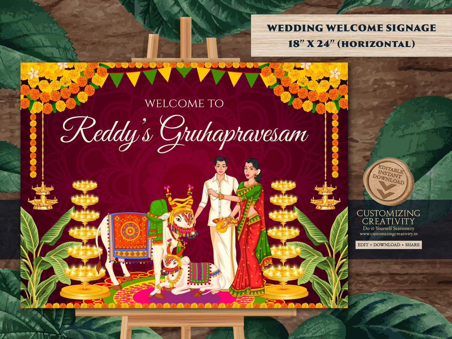Housewarming board as Telugu Housewarming sign, Gruha Pravesham sign as Gruhapravesam sign, Indian Housewarming banner & Housewarming poster