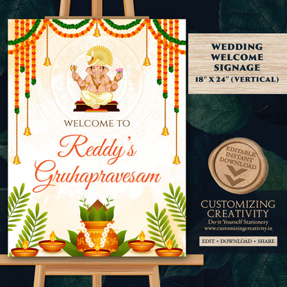 Gruhapravesham Welcome sign Indian Housewarming welcome, Grihapravesh Welcome sign & Gruhapravesam signs, Indian Housewarming welcome boards